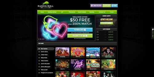 Raging Bull online casino homepage