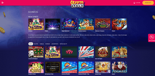 Crypto Reels casino game selection